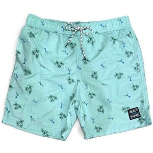 Maui and Sons Mint Green Martini & Palm Tree Swim Trunks - Men’s Medium